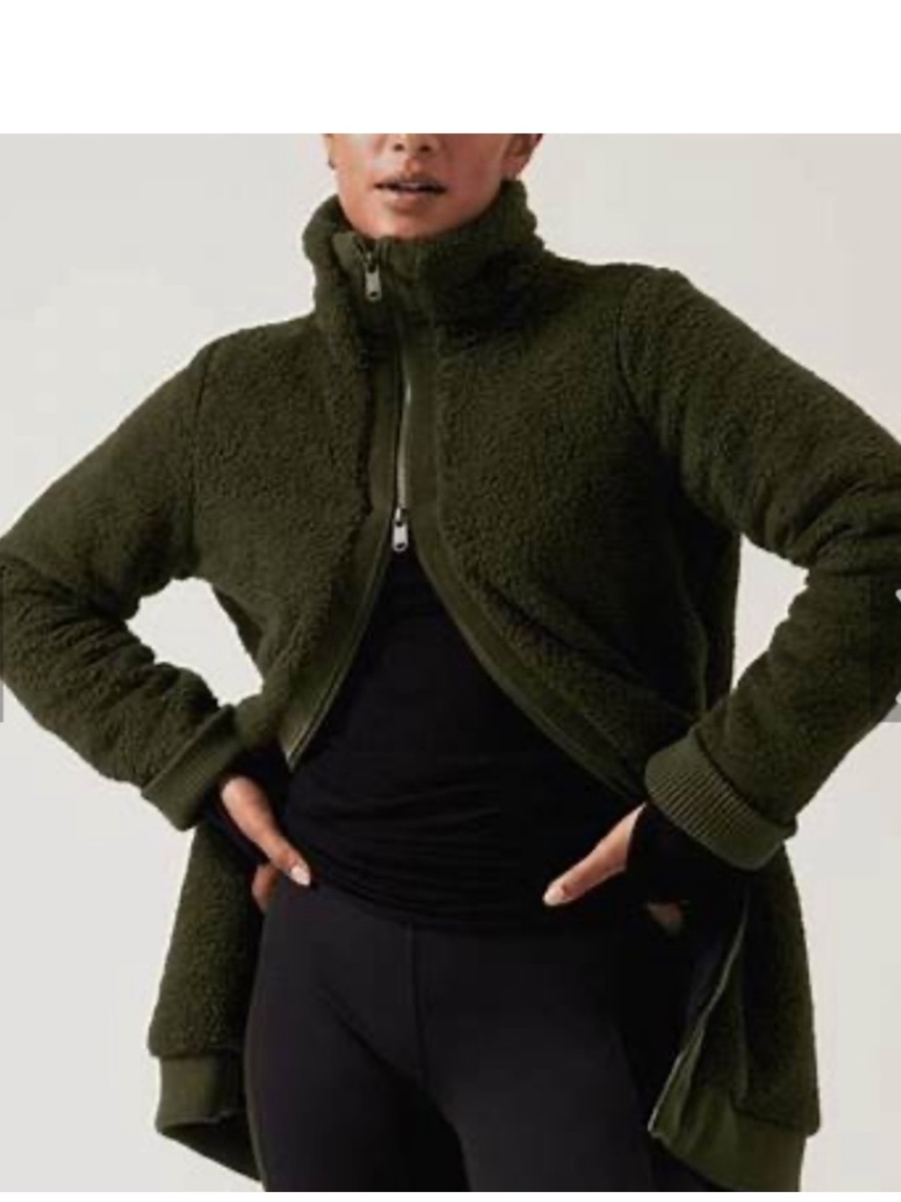 Athleta Tugga Coat Green Sherpa Fleece Size L/T Cozy Full-Zip.